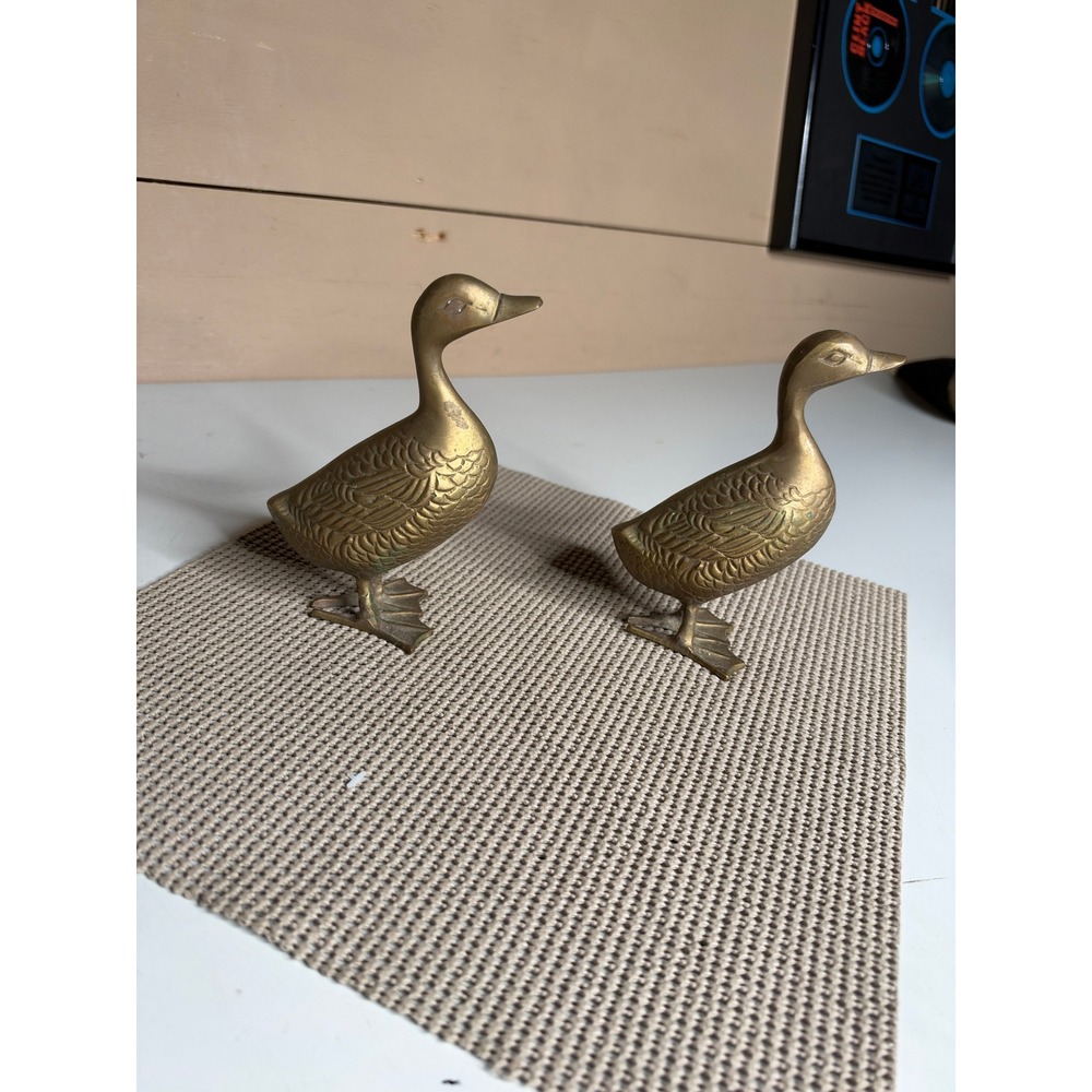 Vintage Brass Duck Figurines Set of 2 Standing Waterfowl Statues Home Decor